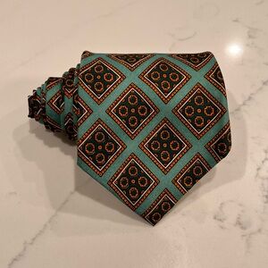 Steinbach Tie Green Orange Qiana Geometric Pattern Nylon